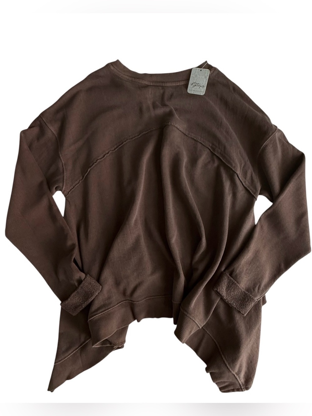 NWT Free People Cascade Sweatshirt Spiked Chocolate Slouchy Raw Hem Boho S - Picture 6 of 10